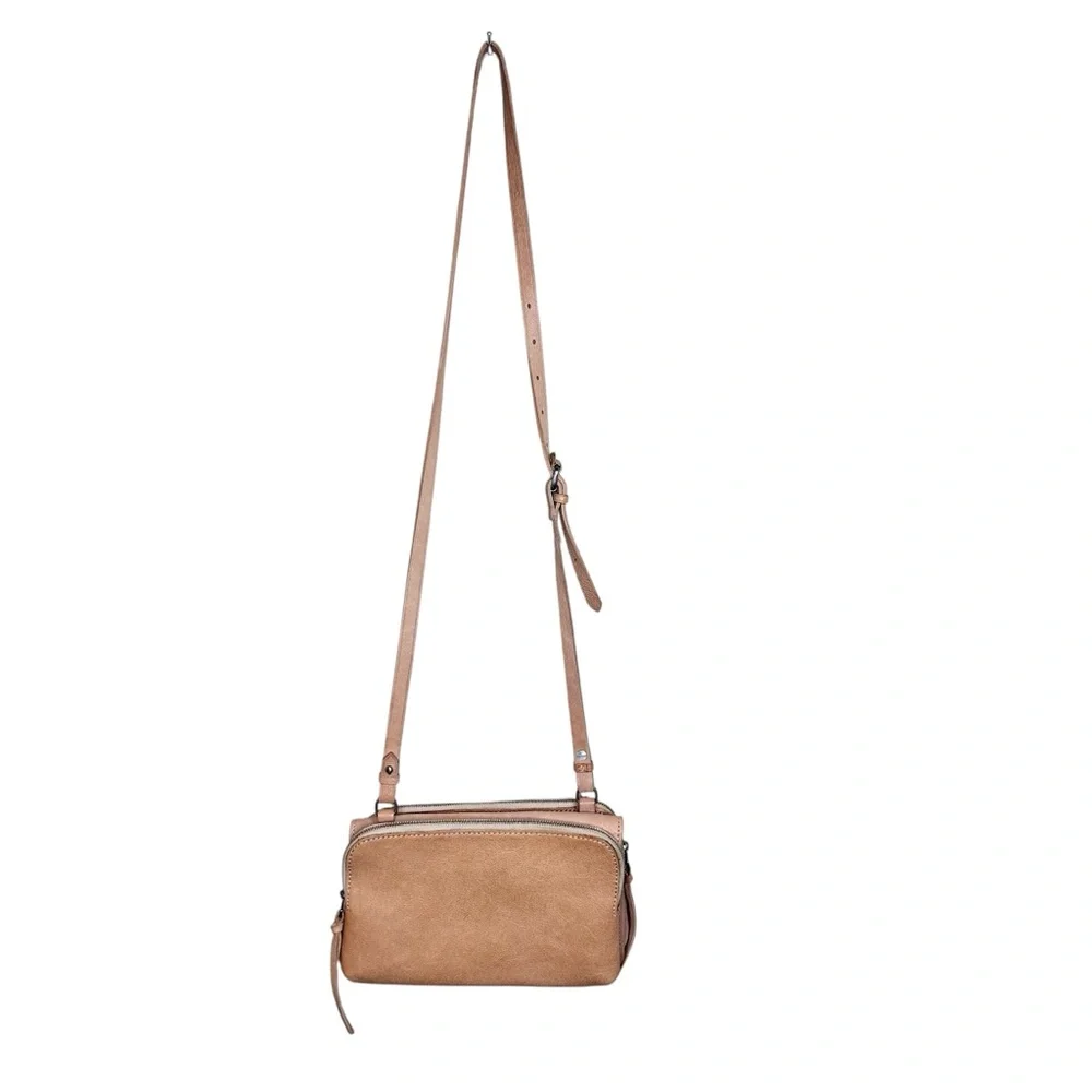 Madewell Twin Pouch Leather Crossbody Bag Washed Leather Light Tan Purse - Picture 5 of 16